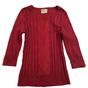 Debbie Morgan Womens Sweater Size L Burgundy 3/4 Cuffed Sleeve Ribbed Stretch